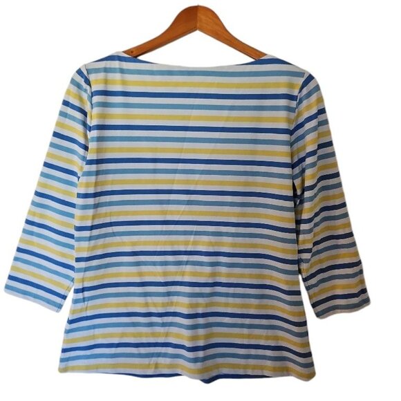J.McLaughlin Wavesong Blouse Top Womens L Large Blue Stripe Catalina Cloth Butto - Picture 10 of 10